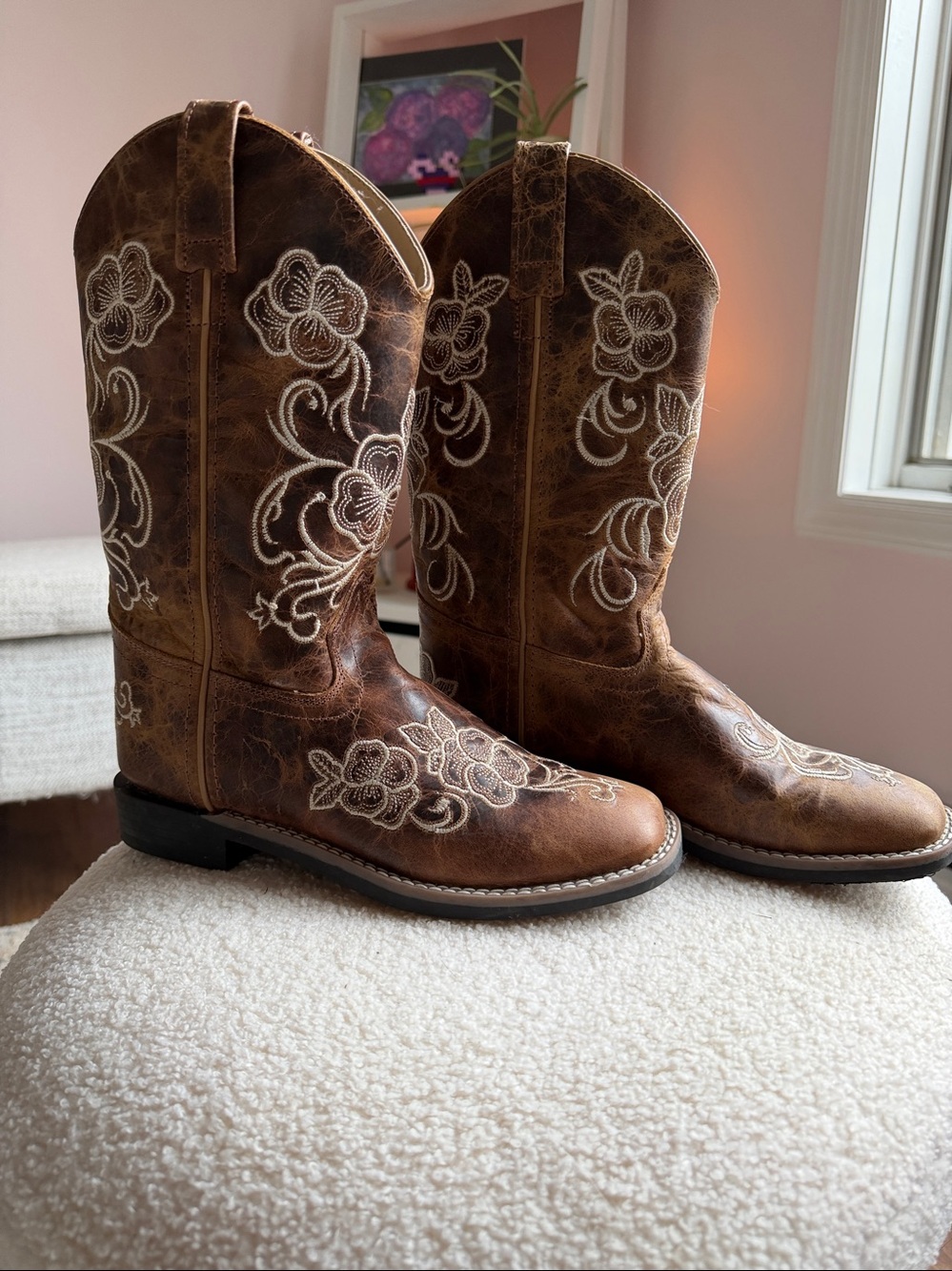 Brown Girls' Floral Embroidered Lace-Up Western Boots from Boot Barn